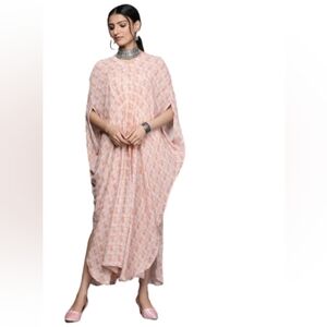 Libas v neckline printed georgette kaftan maxi dress size medium
